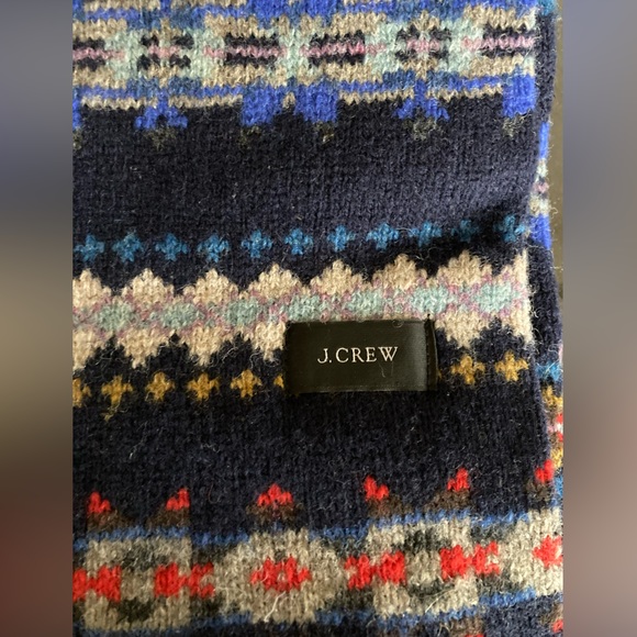 J Crew Fairisle Printed Striped Winter Scarf Blue Fair Isle Pattern Unisex - Picture 2 of 5